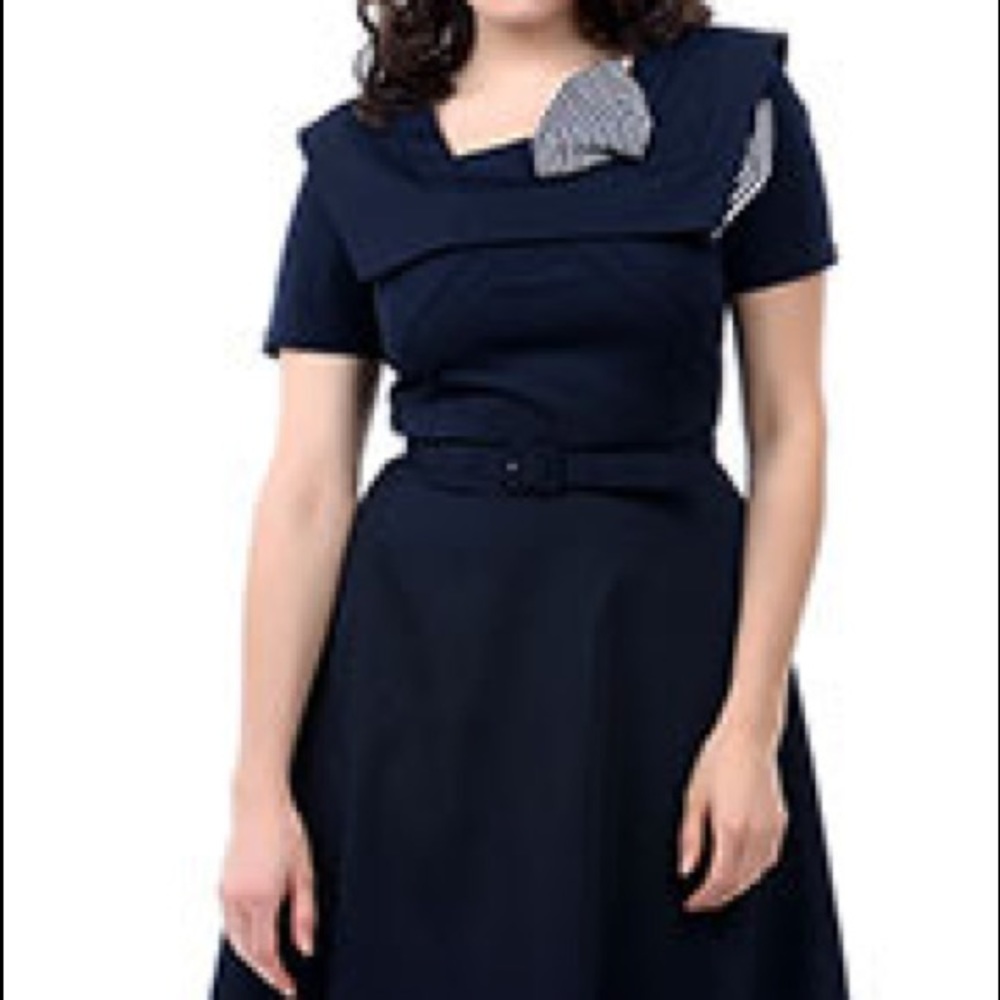 Pinup Bettie Page Swing Dress with Stripe Bow